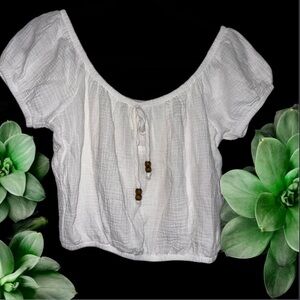 Almost Famous White Crop Blouse with Off Shoulder Option and Short Sleeves